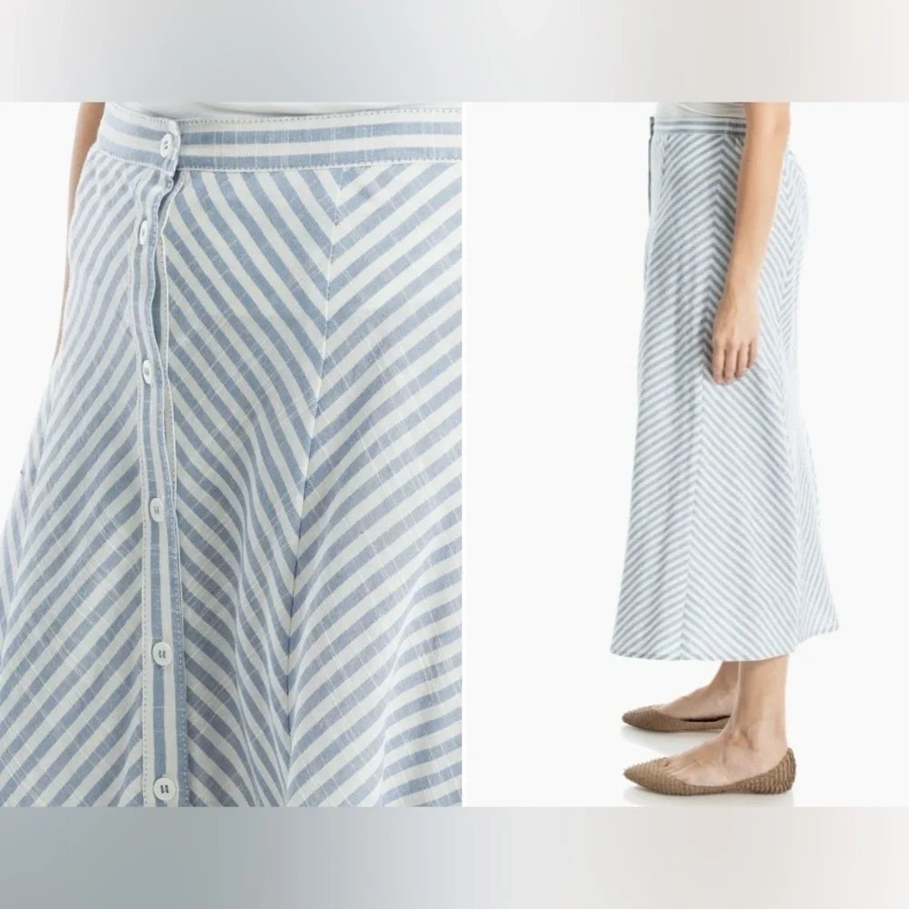 MAX STUDIO Blue and White stripe Maxi A-Line Skirt size M - Picture 2 of 15
